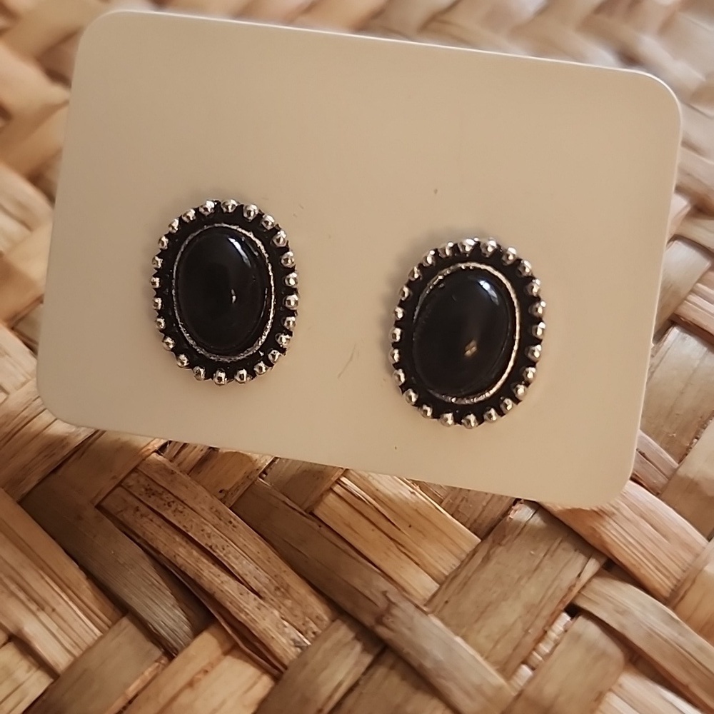 Southwestern Simulated Turquoise Stud Earrings Simulated Onyx